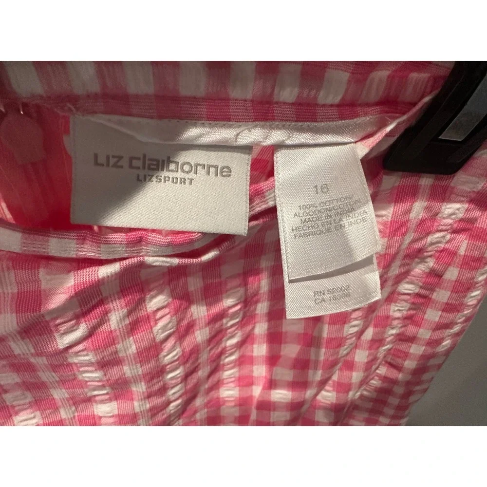 Liz Claiborne Lizsport Pink Gingham Seersucker Skort Wrap Front Summer Shorts XL